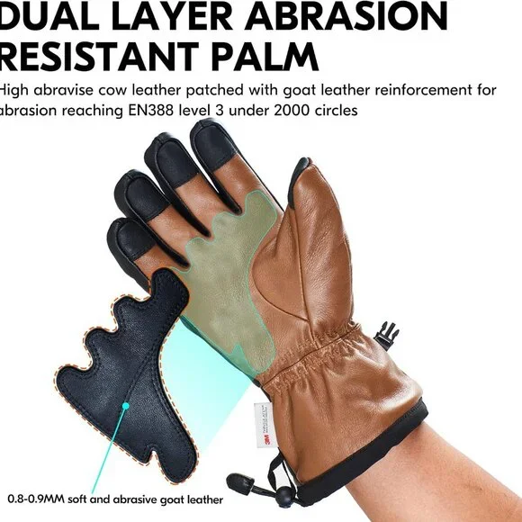 Leather Warm Ski Gloves - Picture 7 of 7
